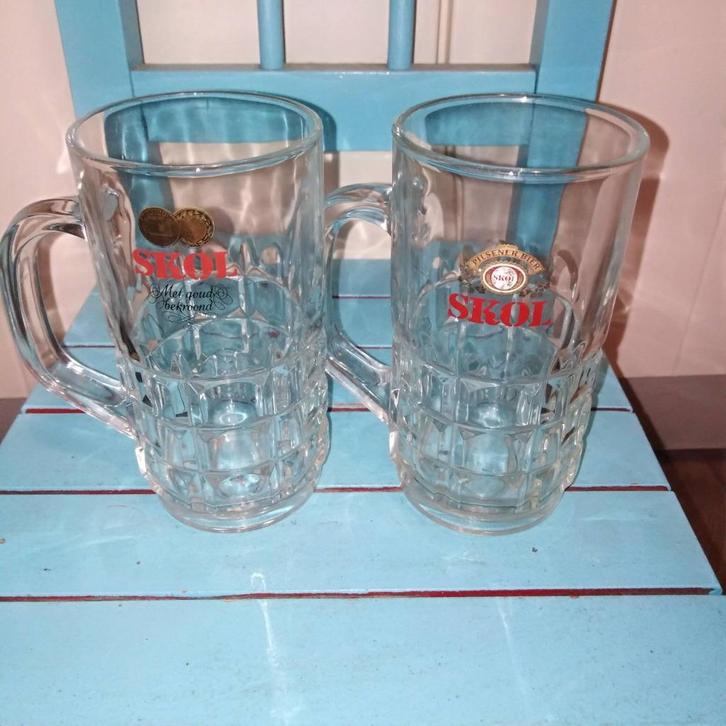 Skol bierpullen 2 stuks en een Skol asbakje, Verzamelen, Biermerken, Gebruikt, Overige typen, Overige merken, Ophalen