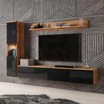 tv wandmeubel set, Ophalen, Overige materialen, Zwart lak met hout fineer, 150 tot 200 cm