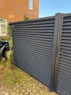 Opmaat gemaakt lamellen poort met loopdeur, Ophalen, Zo goed als nieuw, IJzer, Dubbelstaafmat hekwerk