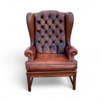 Bruin Leren Chesterfield Fauteuil  beschikbaar voor biedingen