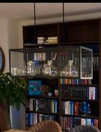 Zwarte industriele lamp met metaal en glas - Leenbakker, Huis en Inrichting, Lampen | Hanglampen, Ophalen, Zo goed als nieuw, Metaal