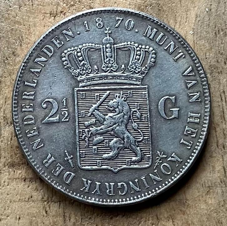 2,5 gulden 1870 Willem III, Postzegels en Munten, Munten | Nederland, Losse munt, 2½ gulden, Koning Willem III, Ophalen