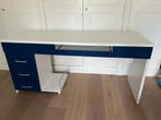 Bureau 160x60x75 cm blauw wit ladenblok, Gebruikt, Ophalen