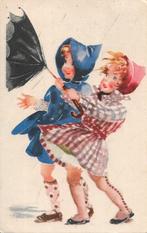MEISJES met kapotte paraplu in wind tekening Kermer uit 1954, Verzenden, 1940 tot 1960, Gelopen, Kinderen