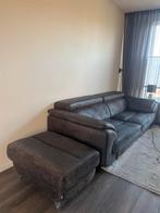 Donkergrijze bank met poef - 235cm, Ophalen, Gebruikt, 75 tot 100 cm, Rechte bank