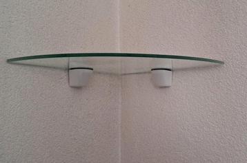 Glazen hoekplank met fittingen & plankdragers, diamtr. 30 cm beschikbaar voor biedingen