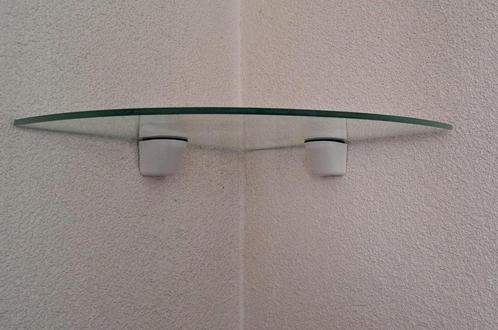 Glazen hoekplank met fittingen & plankdragers, diamtr. 30 cm, Huis en Inrichting, Woonaccessoires | Wandplanken en Boekenplanken