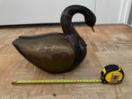 Antieke Decoratieve Eend van Hout en Messing ca. 25 cm lang, Ophalen of Verzenden
