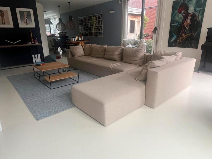 Mooie, grote beige bank van Roels met chaisse longue, Huis en Inrichting, Banken | Complete zithoeken, Gebruikt, Stof, Ophalen