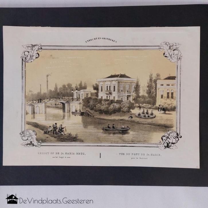 Antieke koffieprenten (2) Mariabrug Utrecht, Antiek en Kunst, Kunst | Litho's en Zeefdrukken, Ophalen of Verzenden