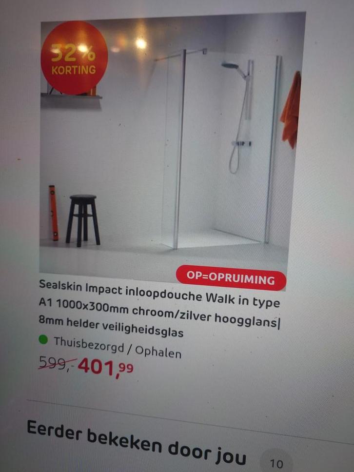 Sealskin Impact inloopdouche Walk Type A1, Huis en Inrichting, Badkamer | Complete badkamers, Nieuw, Ophalen