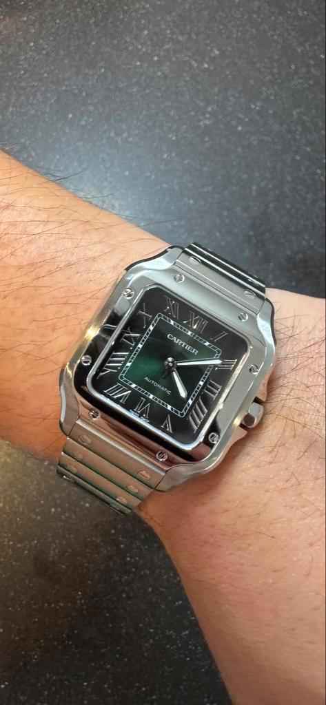 Cartier Santos Medium Groene Wijzerplaat WSSA0061, Sieraden, Tassen en Uiterlijk, Horloges | Heren, Nieuw, Polshorloge, Overige merken