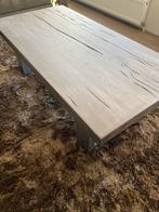 Salontafel 140x70 eiken vergrijsd metalen poten, Ophalen, 100 tot 150 cm, 50 tot 100 cm, Zo goed als nieuw
