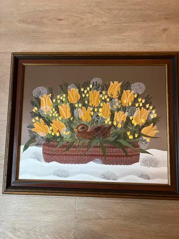 Schilderij: Tulpen en Vogeltje beschikbaar voor biedingen