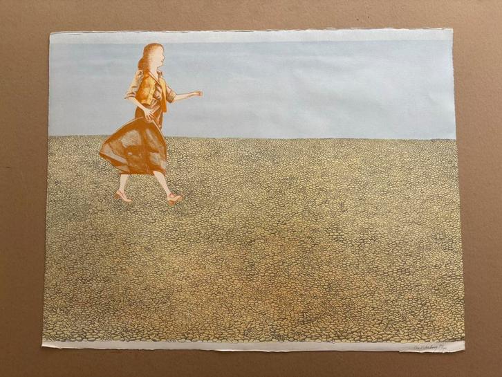 Meisje op kiezelstenen Aat Verhoog, Antiek en Kunst, Kunst | Litho's en Zeefdrukken, Ophalen of Verzenden