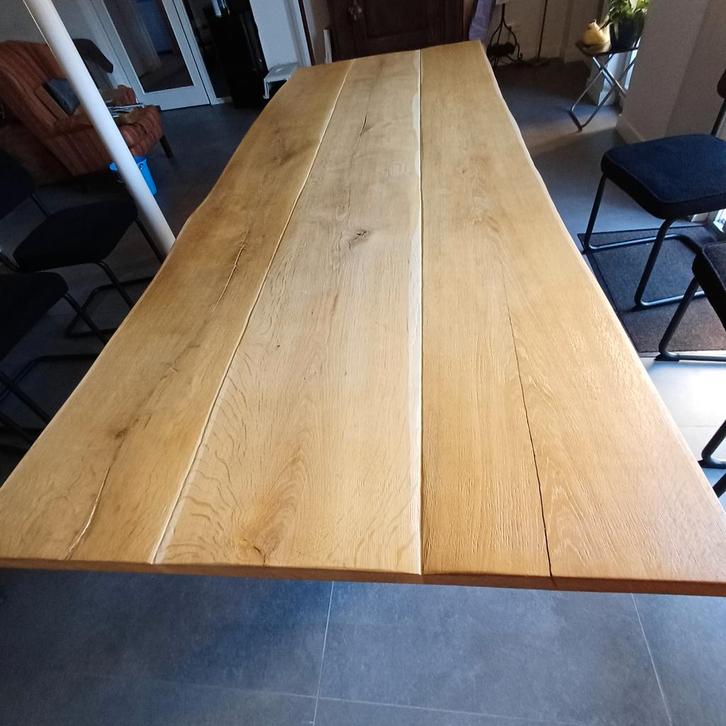 Royale boomstam eettafel in robuust massief eiken,, Huis en Inrichting, Tafels | Eettafels, Gebruikt, 50 tot 100 cm, 200 cm of meer
