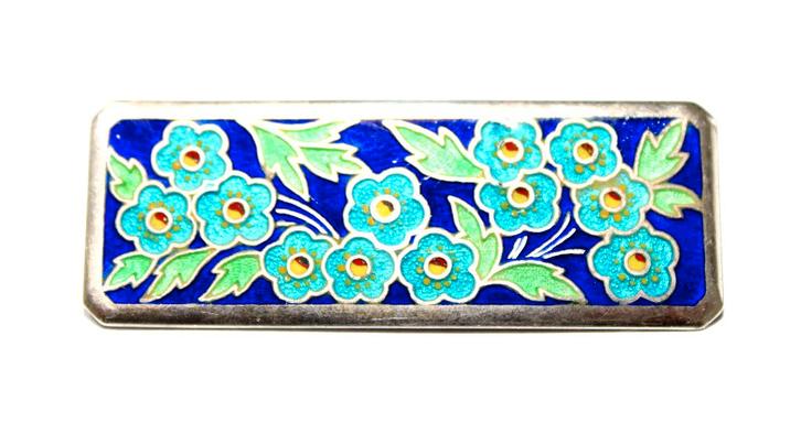 Schitterende Art Deco Zilver Emaille Champlevé Bloem Broche, Sieraden, Tassen en Uiterlijk, Antieke sieraden, Broche, Zilver, Verzenden