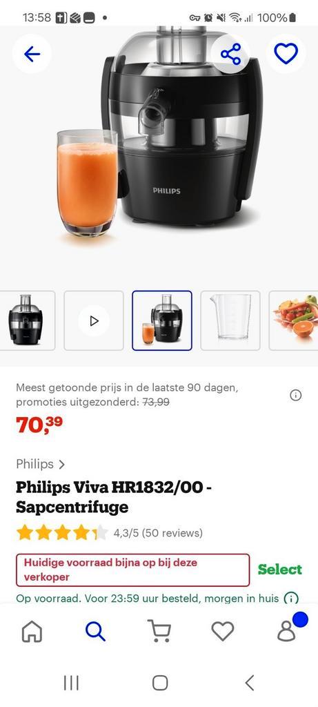 STERKE Philips 800 W SAPcentrifuge, Witgoed en Apparatuur, Juicers, Zo goed als nieuw, Ophalen of Verzenden