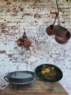 2 sets van 3 brocante franse koperen steelpannen/ allegonda, Huis en Inrichting, Keuken | Potten en Pannen, Ophalen of Verzenden