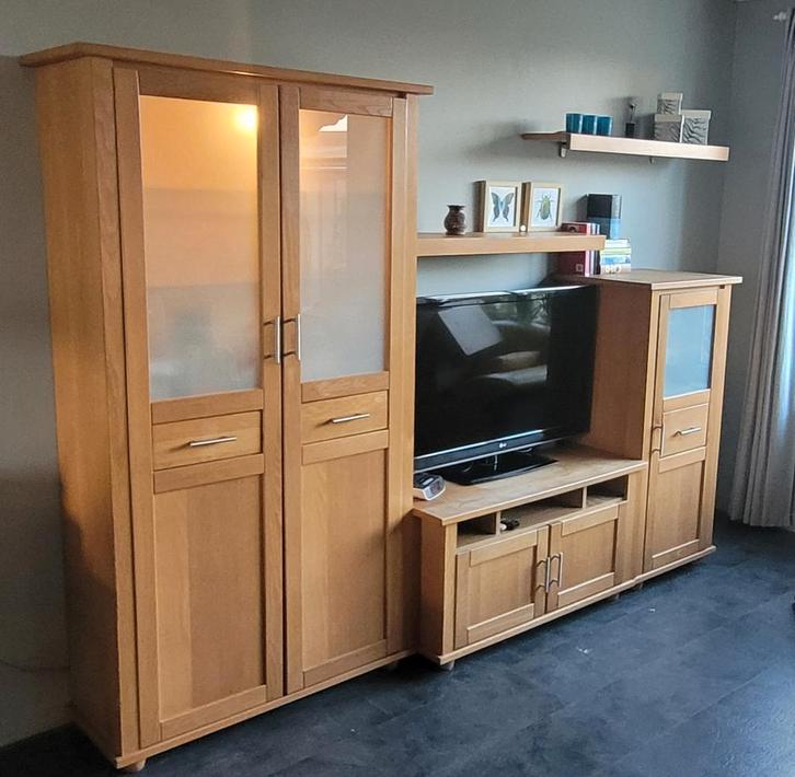 Houten Wandmeubel Set - Hoge Kwaliteit!, Huis en Inrichting, Kasten | Televisiemeubels, Gebruikt, 200 cm of meer, 25 tot 50 cm