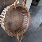 Houten mand met hengsels,uniek,sober,tuin,hoffz interieur, Ophalen of Verzenden, Zo goed als nieuw, Rond, Hout
