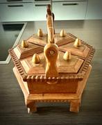 Vintage kruiden doos 6 vakjes Hexagon box hout vogel curiosa, Verzenden
