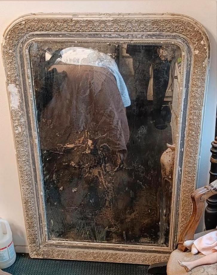 Antieke Franse ArmeLuis glas Spiegel, Antiek en Kunst, Antiek | Spiegels, Rechthoekig, Ophalen