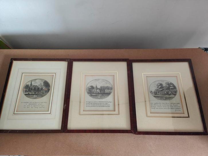 Oude Prenten / etsen - Set van 3, Antiek en Kunst, Kunst | Etsen en Gravures, Ophalen of Verzenden