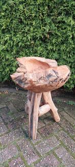 Robuuste teak houten schaal op poot, Ophalen, Gebruikt, Schaal, Rond