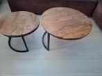3 Leuke mangohouten salon tafeltjes, Huis en Inrichting, Tafels | Bijzettafels, Gebruikt, Rond, Ophalen of Verzenden, Industrieel