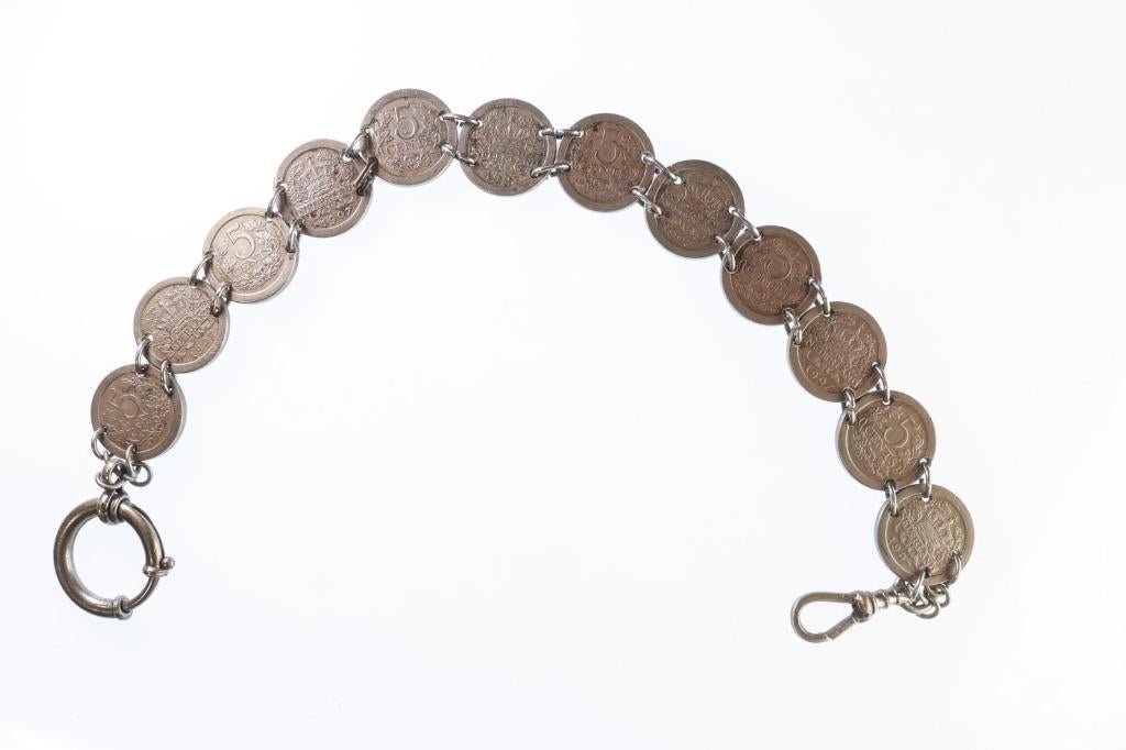 Armband met 5 cent 1907 Wilhelmina (12 stuks)