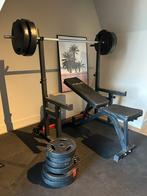 Fitnessbank met gewichten - Krachttraining, Sport en Fitness, Fitnessmaterialen, Ophalen, Gebruikt, Armen, Fitnessbank