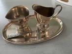 Verzilverde Roomstel DE met Lepel en Presenteerblad, Antiek en Kunst, Antiek | Goud en Zilver, Ophalen of Verzenden, Zilver