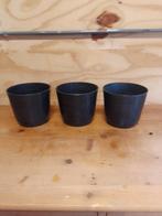 3 nette, zwarte bloempotjes, Tuin en Terras, Bloempotten, Kunststof, Rond, Ophalen of Verzenden, Zo goed als nieuw