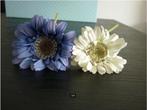 Gerbera wit & blauw / 2 kunstbloemen / bloemetjes, Ophalen of Verzenden