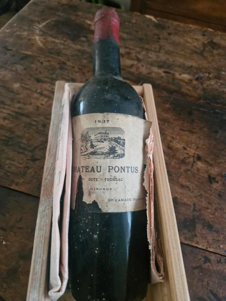 Chateau Pontus 1937 - Cote Fronsac, Verzamelen, Wijnen, Gebruikt, Rode wijn, Frankrijk, Vol, Ophalen of Verzenden