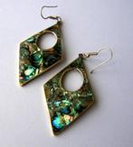 Vintage zilveren Alpaca Mexico Zee Opaal Abalone Oorbellen, Sieraden, Tassen en Uiterlijk, Antieke sieraden, Verzenden, Zilver