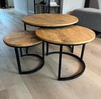 Set van 3 mango houten salontafels, Ophalen, 50 tot 100 cm, Rond, Zo goed als nieuw