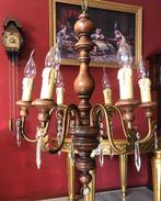 Antieke kroonluchter kristal / hanglamp hout, 6 kandelaars, Ophalen of Verzenden, Gebruikt, Overige materialen, Antiek / klassiek