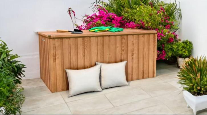 Duramax Metalen Opbergbox houtlook waterdicht kussens, Tuin en Terras, Bergingen en Tuinkasten, Zo goed als nieuw, Overige typen
