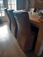 6 bruine lederen eetkamerstoelen, Ophalen, Gebruikt, Bruin, Leer
