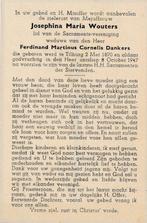 Wouters Josephina 1870 Tilburg 1947, Verzamelen, Bidprentjes en Rouwkaarten, Ophalen of Verzenden, Bidprentje