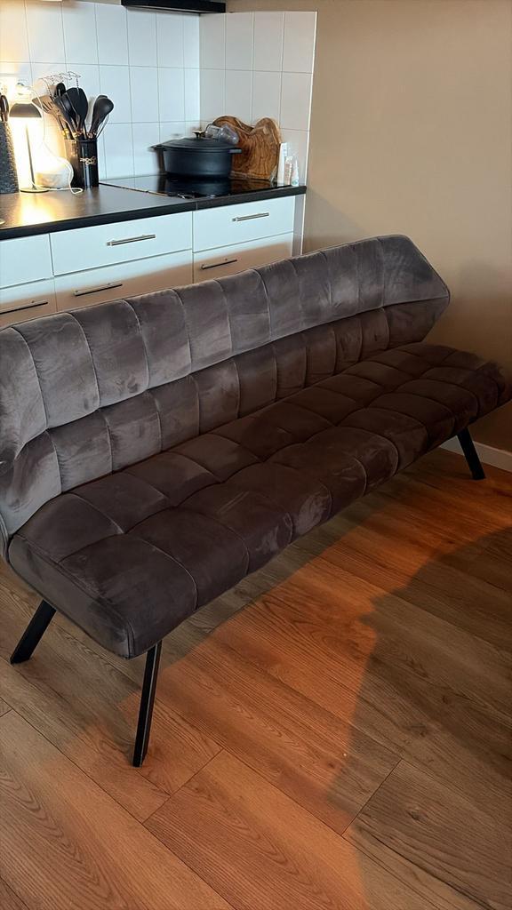 Eetkamerbank & Stoelen - Teddy & Suède Stof, Huis en Inrichting, Stoelen, Zo goed als nieuw, Drie, Stof, Grijs, Ophalen