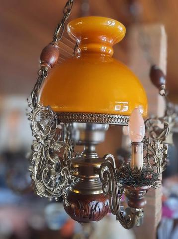 Vintage Hanglamp met Amberkleurig Glas beschikbaar voor biedingen