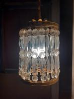 Jaren 60 70 design hanglamp goudkleurig met geslepen glas, Gebruikt, ?, Glas, Minder dan 50 cm