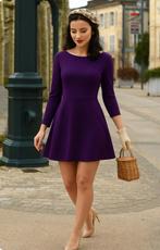 LaDress Milla heavy jersey 60s dress-S🚺NIEUWSTAAT, Kleding | Dames, Jurken, Ophalen of Verzenden, Zo goed als nieuw, Paars, Boven de knie