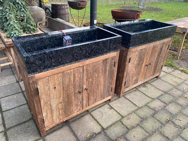 Robuust badkamer meubel Old Wood met hardstenen bak. Nieuw!, Huis en Inrichting, Badkamer | Badkamermeubels, Nieuw, Overige typen