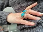 Set of 2 rings with acqua stones, Ophalen of Verzenden, Zo goed als nieuw, Dame