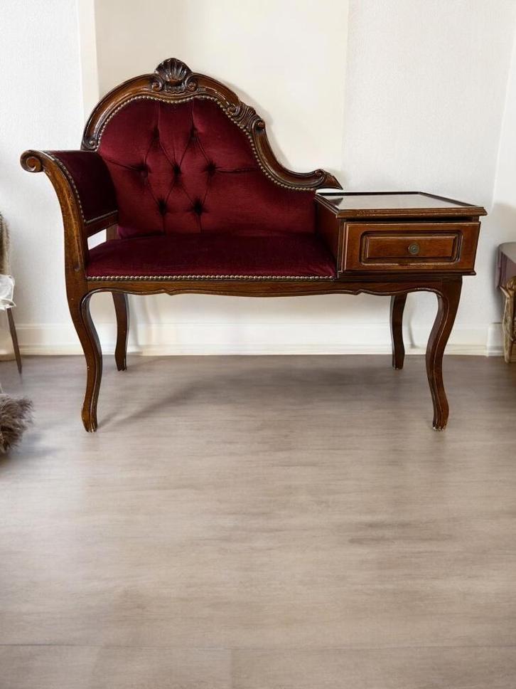 vintage barok bank/ stoel met tafeltje/ telefoonbankje, Antiek en Kunst, Curiosa en Brocante, Ophalen