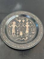 Oud koper zwart met zilver reliëf bordje oosters 15 cm, Ophalen of Verzenden